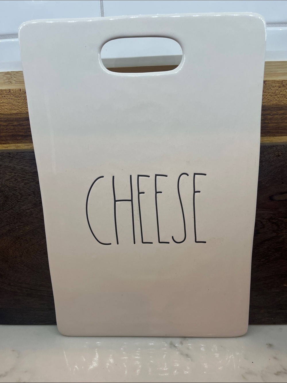Rae Dunn Ceramic white "CHEESE" Cutting/Serving Board